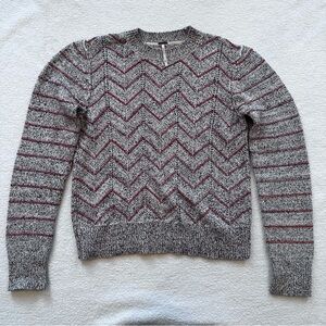 Free People Zig Zag Crew Neck Knit Pullover Sweater